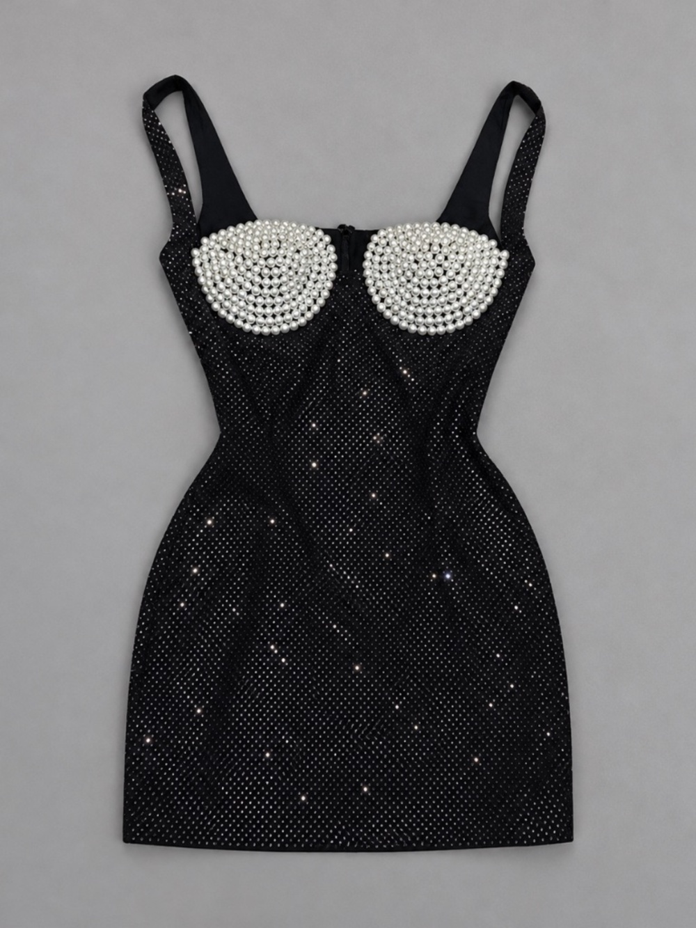 SETA THE LABEL Black Rhinestone Pearl Bustier Mini Dress – Size 6 (M) – NWT